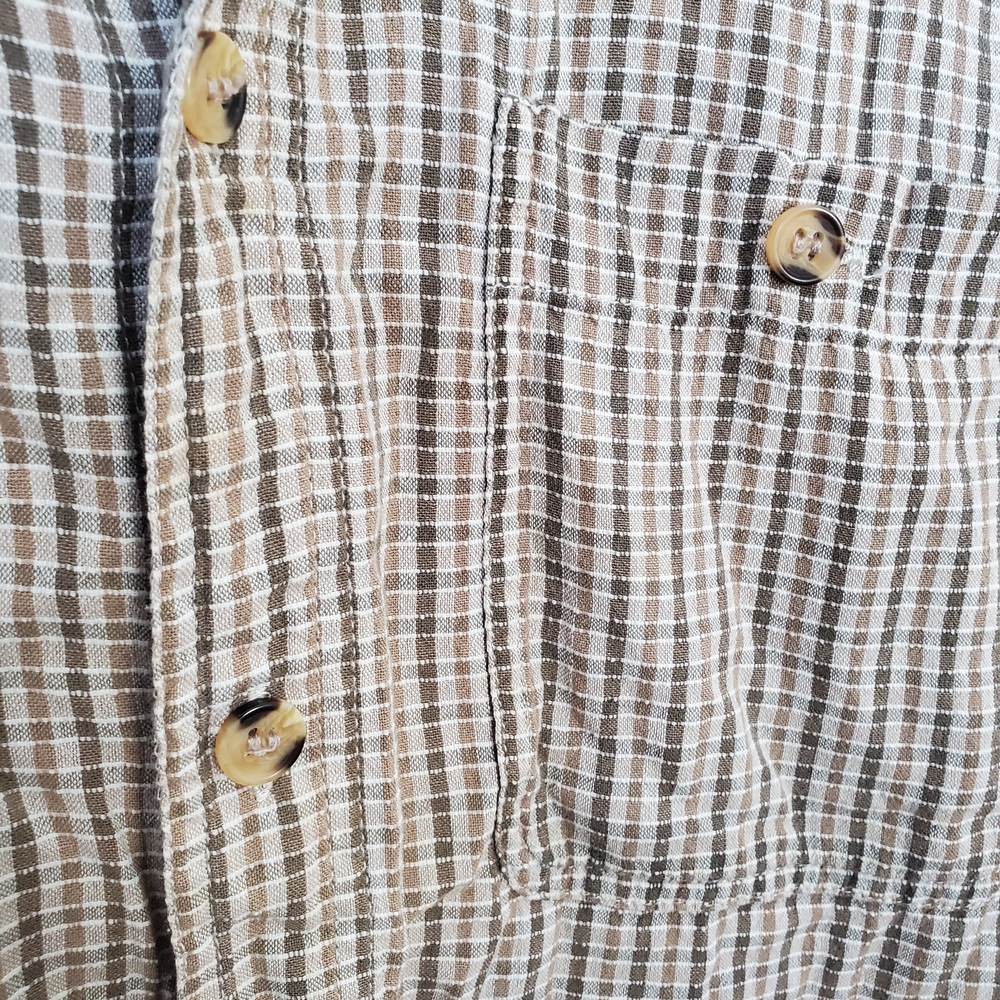 Men's Large Beige Checkered Short Sleeve Shirt - Picture 4 of 10